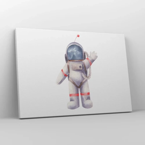 Obraz na płótnie - To na razie! - Astronauta w stylu akwarelowym na białym tle - 70x50cm