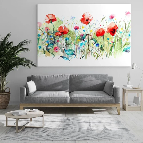 Obraz na szkle - Kwitnąca majem łąka - 70x50 cm