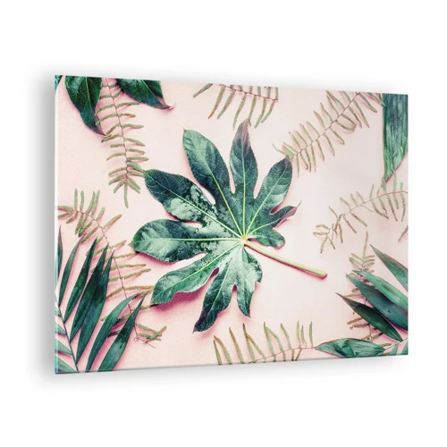 Obraz na szkle - Studium zieleni na różowym tle - 70x50 cm