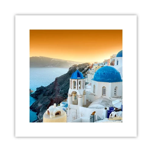 Plakat - Santorini - przytulone do skał - 30x30 cm