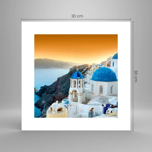 Plakat - Santorini - przytulone do skał - 30x30 cm