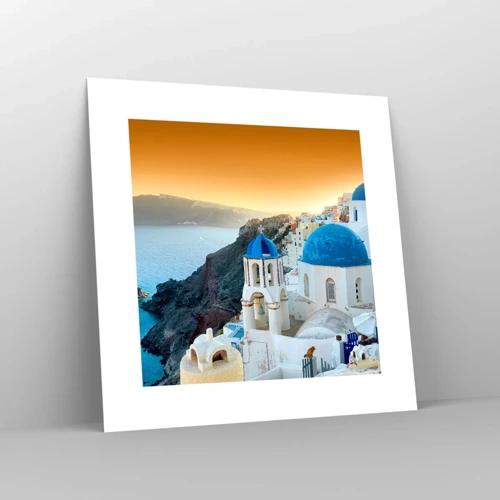 Plakat - Santorini - przytulone do skał - 30x30 cm