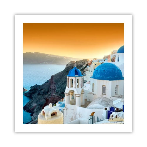 Plakat - Santorini - przytulone do skał - 50x50 cm