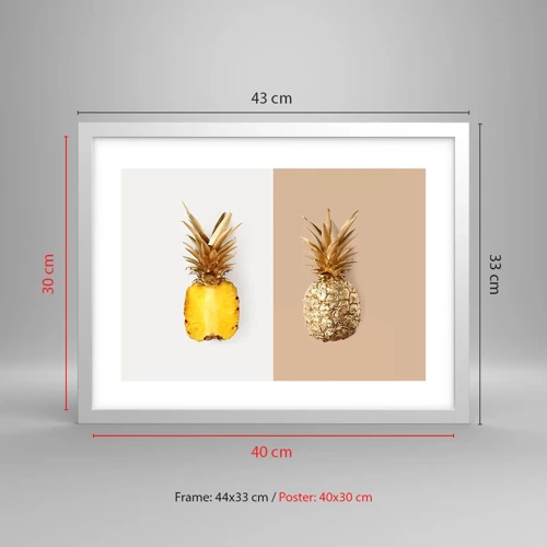 Plakat w białej ramie - Ananas dla nas - 40x30 cm