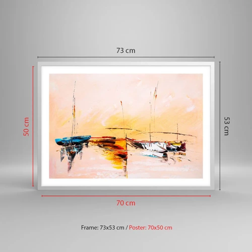 Plakat w białej ramie - Wieczór w przystani - 70x50 cm