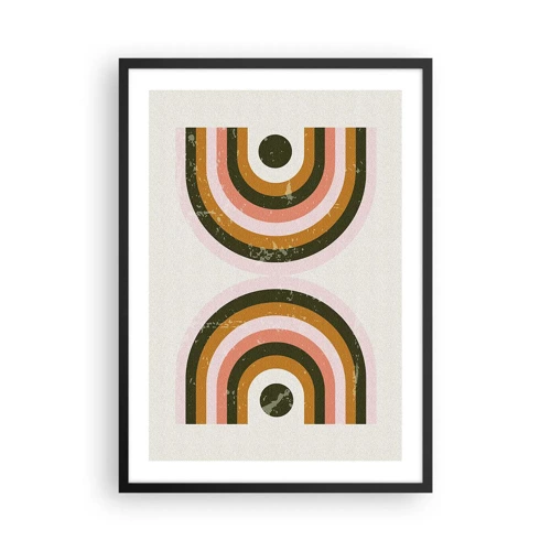 Plakat w czarnej ramie - Abstrakcja bliźniacza - Geometryczna kompozycja w stylu retro - 50x70cm