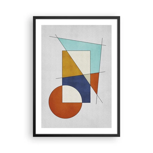 Plakat w czarnej ramie - Abstrakcja: modernistyczna zabawa - Geometryczna abstrakcja z kolorowymi figurami i liniami - 50x70cm