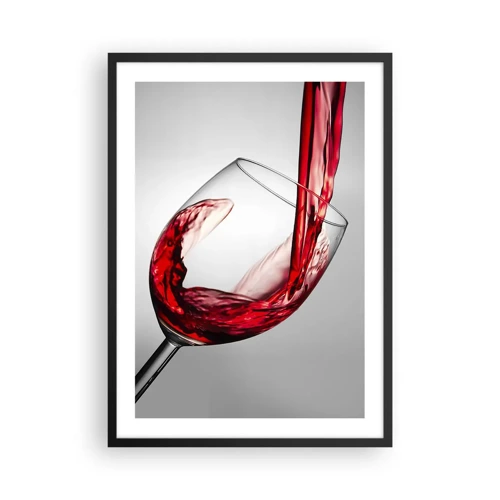 Plakat w czarnej ramie - Barwa - ruch - dźwięk - Czerwone wino nalewane do kieliszka - 50x70cm