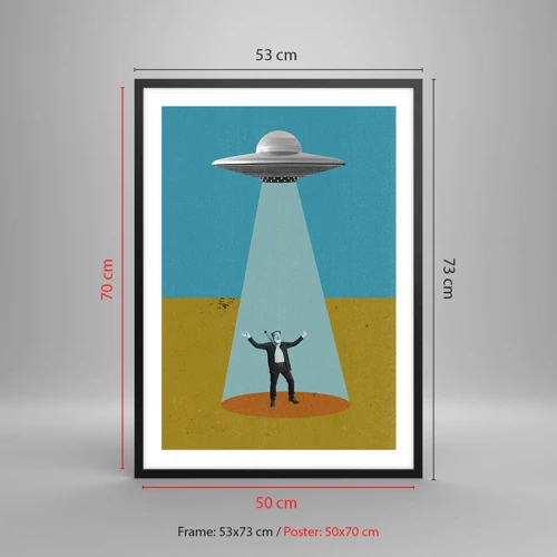 Plakat w czarnej ramie - Bliskie spotkanie - Retro ilustracja przedstawiająca porwanie przez UFO - 50x70cm