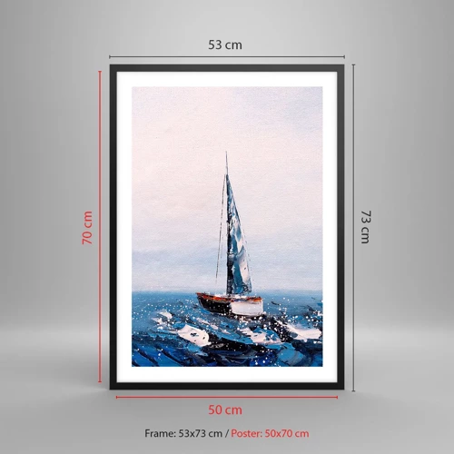 Plakat w czarnej ramie - Braterstwo wiatru - Żaglówka na wzburzonym oceanie w malarskim stylu - 50x70cm