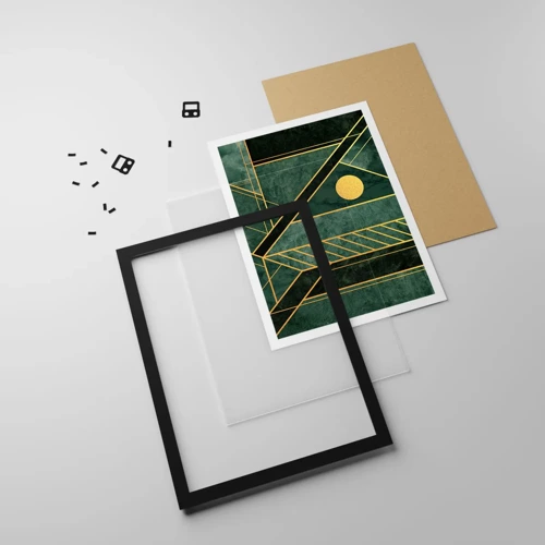 Plakat w czarnej ramie - Dynamika złota i lazuru - 61x91 cm