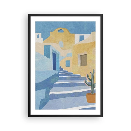 Plakat w czarnej ramie - Dzień w arabskim mieście - Śródziemnomorska architektura w pastelowych barwach - 50x70cm