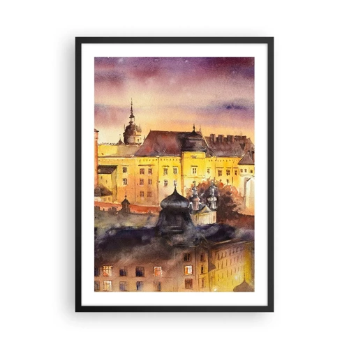 Plakat w czarnej ramie - Historia i baśń - Malowniczy widok miasta w świetle zachodzącego słońca - 50x70cm