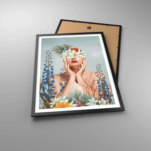 Plakat w czarnej ramie - Kobieta – kwiat - 50x70 cm