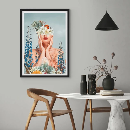 Plakat w czarnej ramie - Kobieta – kwiat - 50x70 cm
