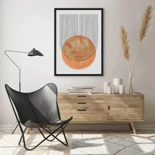 Plakat w czarnej ramie - Kompozycja słoneczna - Geometryczna abstrakcja w odcieniach ziemi - 50x70cm