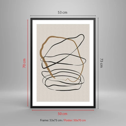 Plakat w czarnej ramie - Kompozycja – taniec opętaniec - Minimalistyczna abstrakcja z dynamicznymi liniami - 50x70cm