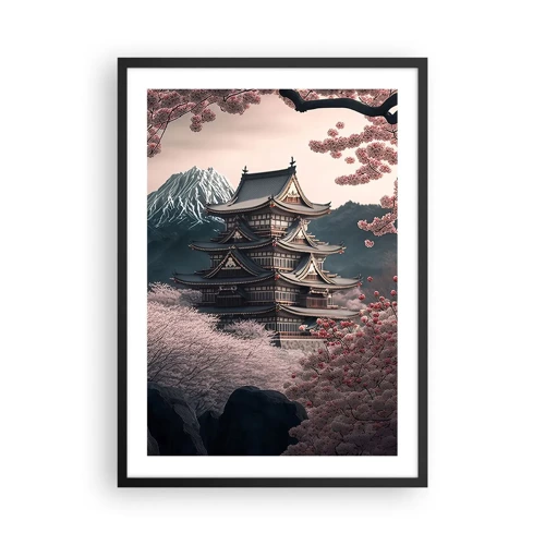 Plakat w czarnej ramie - Kraj kwitnącej wiśni - Japońska pagoda wśród kwitnących wiśni - 50x70cm