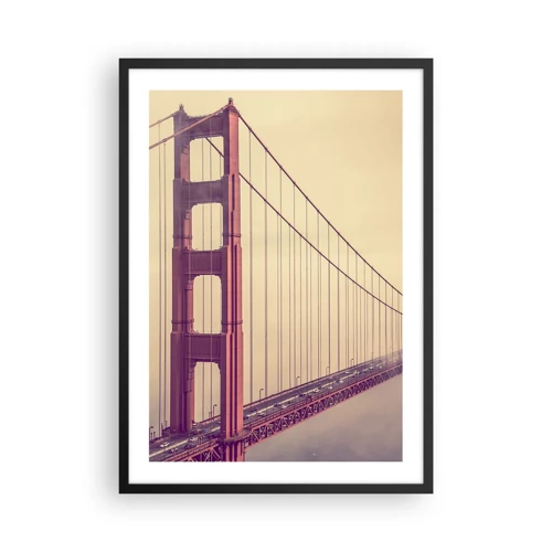 Plakat w czarnej ramie - Między niebem a ziemią - Most Golden Gate we mgle w odcieniach vintage - 50x70cm