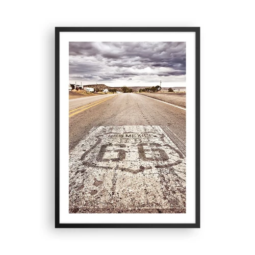 Plakat w czarnej ramie - Mother Road - amerykańska legenda - Droga z symbolem Route 66 prowadząca przez pustynny krajobraz - 50x70cm