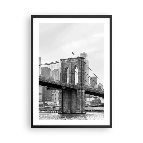 Plakat w czarnej ramie - Nowojorskie klimaty - Brooklyn Bridge w monochromatycznym ujęciu - 50x70cm