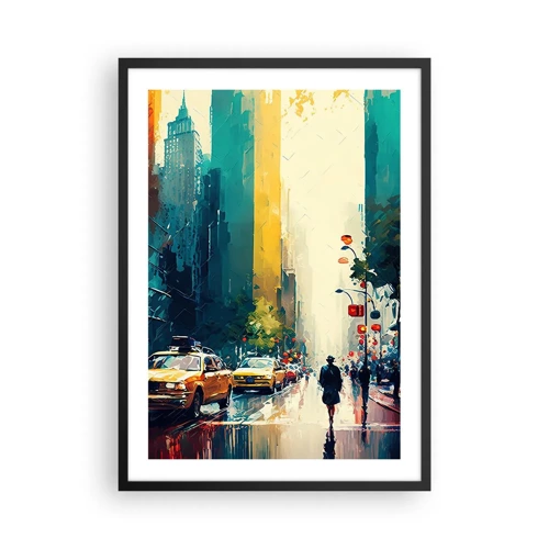 Plakat w czarnej ramie - Nowy Jork – tu nawet deszcz jest kolorowy - 50x70 cm
