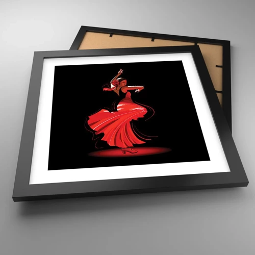 Plakat w czarnej ramie - Ognisty duch flamenco - 30x30 cm