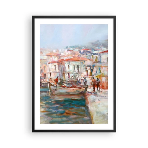 Plakat w czarnej ramie - Pastelowe wakacje - Malowniczy port w pastelowych kolorach - 50x70cm