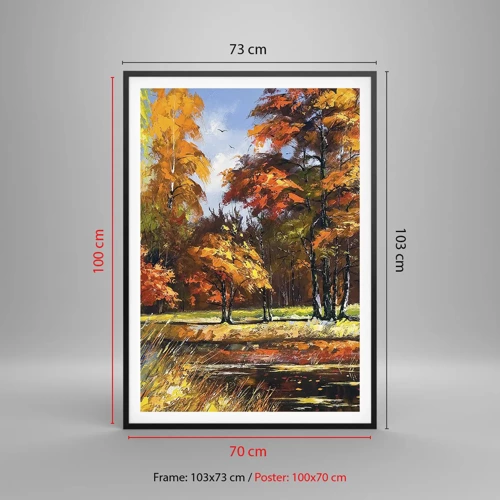 Plakat w czarnej ramie - Pejzaż w złocie i brązie - 70x100 cm