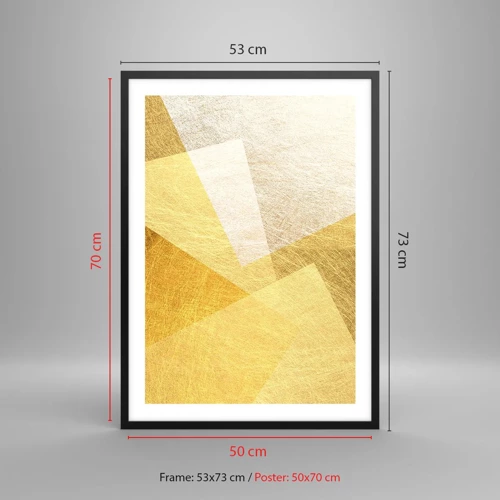 Plakat w czarnej ramie - Pogoda geometrii - Złota geometryczna abstrakcja o metalicznym efekcie - 50x70cm