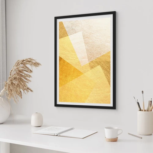 Plakat w czarnej ramie - Pogoda geometrii - Złota geometryczna abstrakcja o metalicznym efekcie - 50x70cm