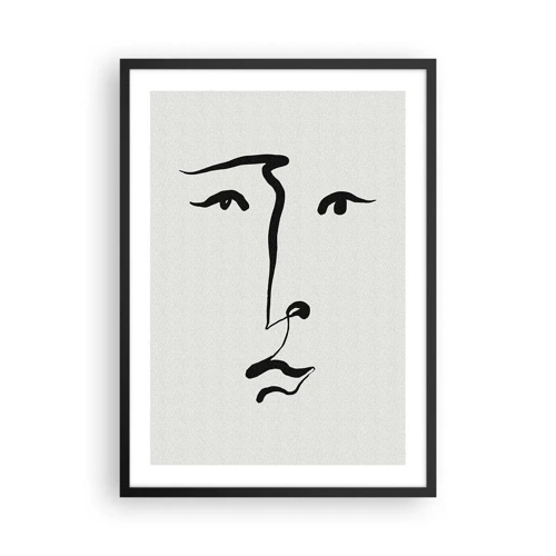 Plakat w czarnej ramie - Portret jedną kreską - Minimalistyczna ilustracja twarzy jednym pociągnięciem pędzla - 50x70cm