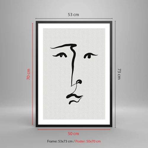 Plakat w czarnej ramie - Portret jedną kreską - Minimalistyczna ilustracja twarzy jednym pociągnięciem pędzla - 50x70cm