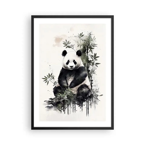 Plakat w czarnej ramie - Pozdrowienia z Chin - Akwarelowa panda w otoczeniu bambusowych liści - 50x70cm