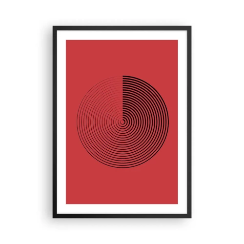 Plakat w czarnej ramie - Ruch kolisty - Geometryczna spirala na czerwonym tle w stylu minimalistycznym - 50x70cm