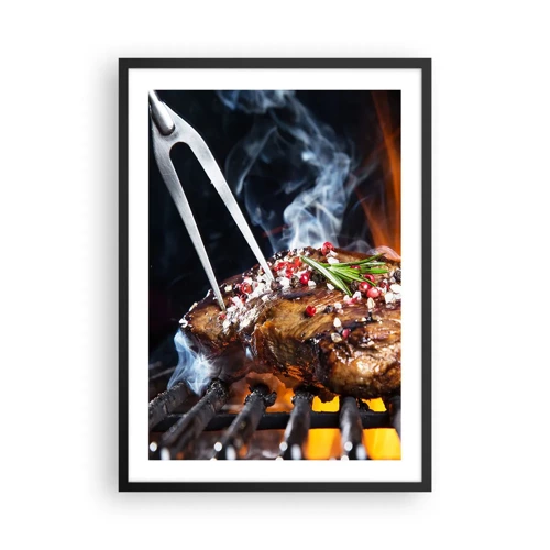 Plakat w czarnej ramie - Soczyste i wonne - Stek na grillu z przyprawami - 50x70cm