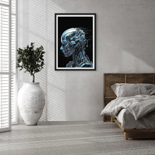 Plakat w czarnej ramie - Technologia jest kobietą - Cybernetyczna postać w futurystycznym stylu - 50x70cm