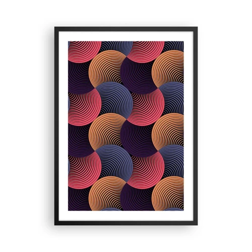 Plakat w czarnej ramie - W kolistym rytmie - Geometryczny wzór z kolorowymi, koncentrycznymi okręgami - 50x70cm