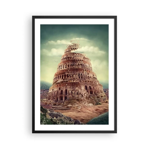 Plakat w czarnej ramie - Wieża Babel - Mityczna wieża Babel w malowniczym pejzażu - 50x70cm