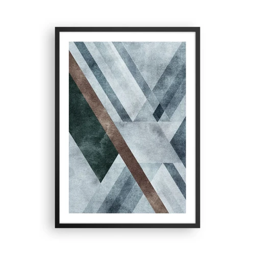 Plakat w czarnej ramie - Wyszukana elegancja geometrii - Geometryczna kompozycja w odcieniach niebieskiego i brązu - 50x70cm