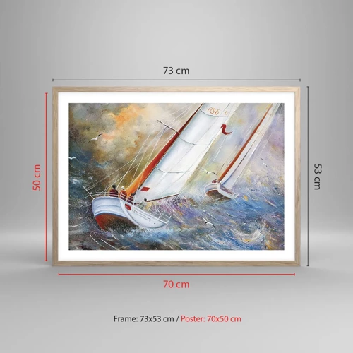 Plakat w ramie jasny dąb - Biegnące po falach - 70x50 cm