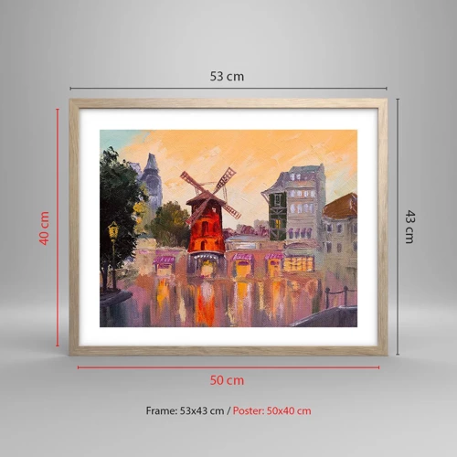 Plakat w ramie jasny dąb - Paryskie ikony – Moulin Rouge - 50x40 cm