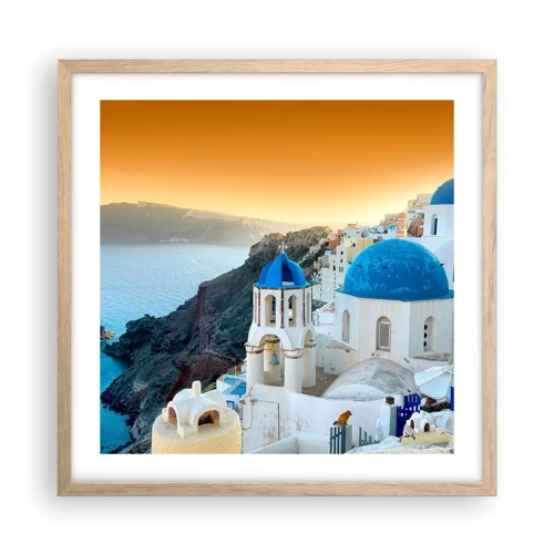 Plakat w ramie jasny dąb - Santorini - przytulone do skał - 50x50 cm