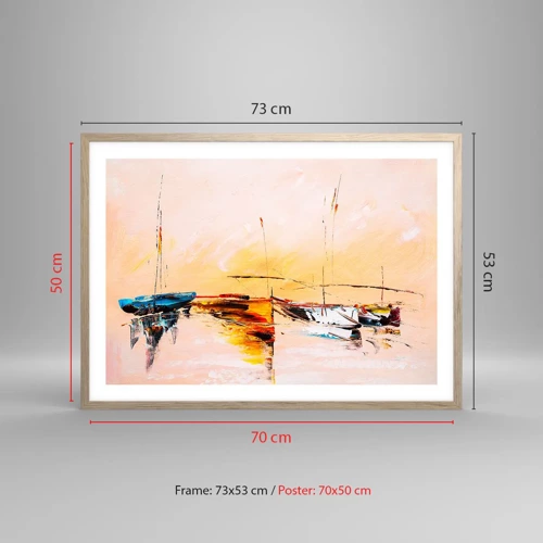 Plakat w ramie jasny dąb - Wieczór w przystani - 70x50 cm