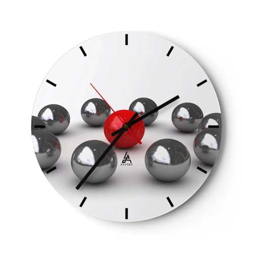 Zegar ścienny - Krąg w srebrze i czerwieni - 30x30 cm