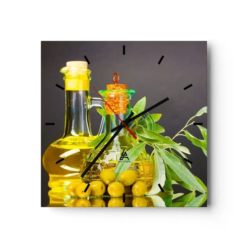 Zegar ścienny - Martwa natura z oliwkami i oliwą - 30x30 cm