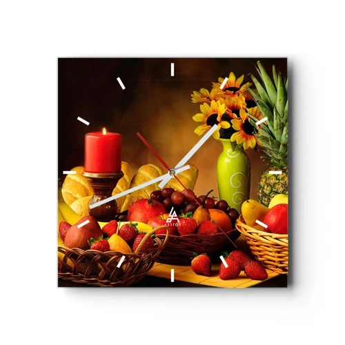 Zegar ścienny - Martwa natura z pieczywem i owocami - 30x30 cm