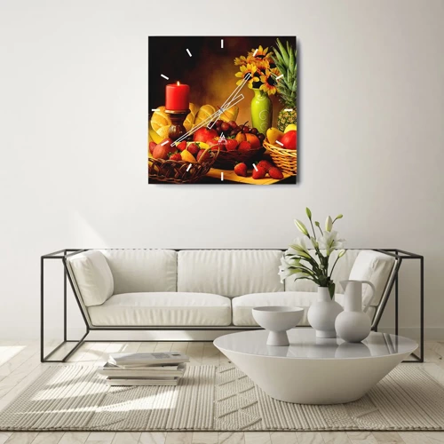 Zegar ścienny - Martwa natura z pieczywem i owocami - 30x30 cm
