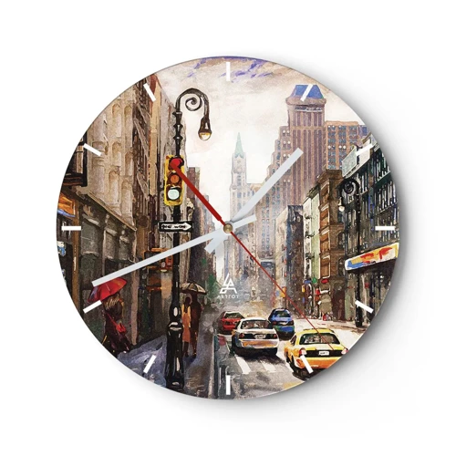 Zegar ścienny - Nowy Jork – w deszczu tez kolorowy - 30x30 cm