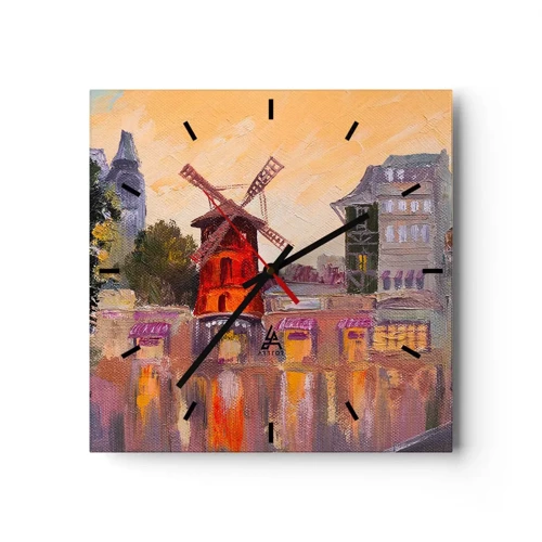 Zegar ścienny - Paryskie ikony – Moulin Rouge - 40x40 cm